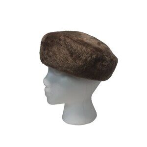 Vtg Women's  L.S. Ayres Italy Duchess Faux Fur Hat, Large, Union Made, Brown